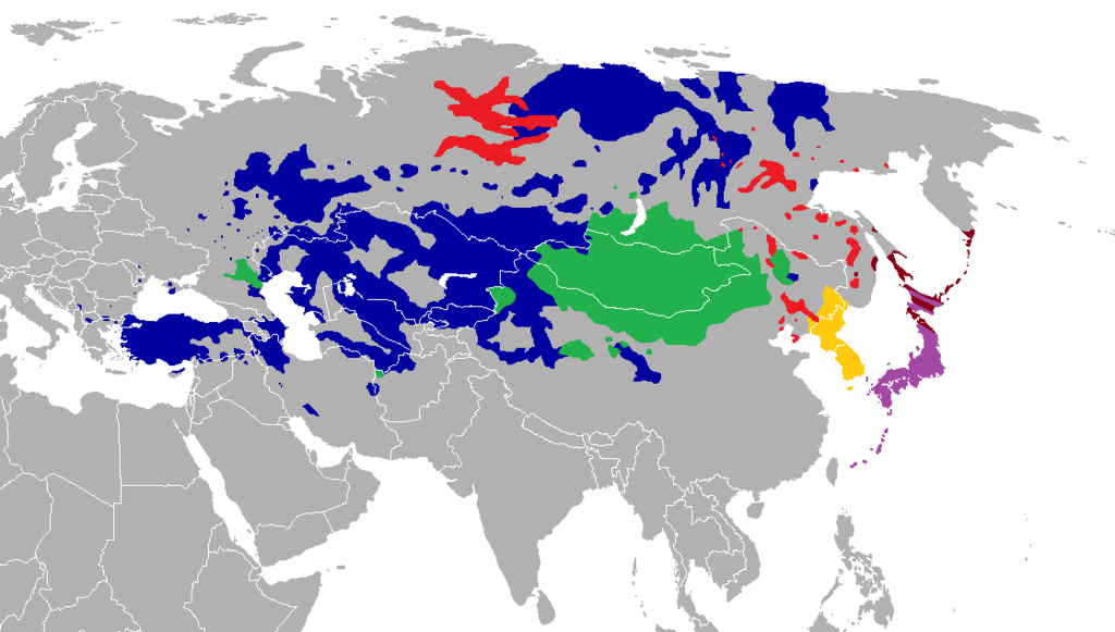 Mapa de distribución de las lenguas Altaicas - Fuente: Wikipedia - Fobos92