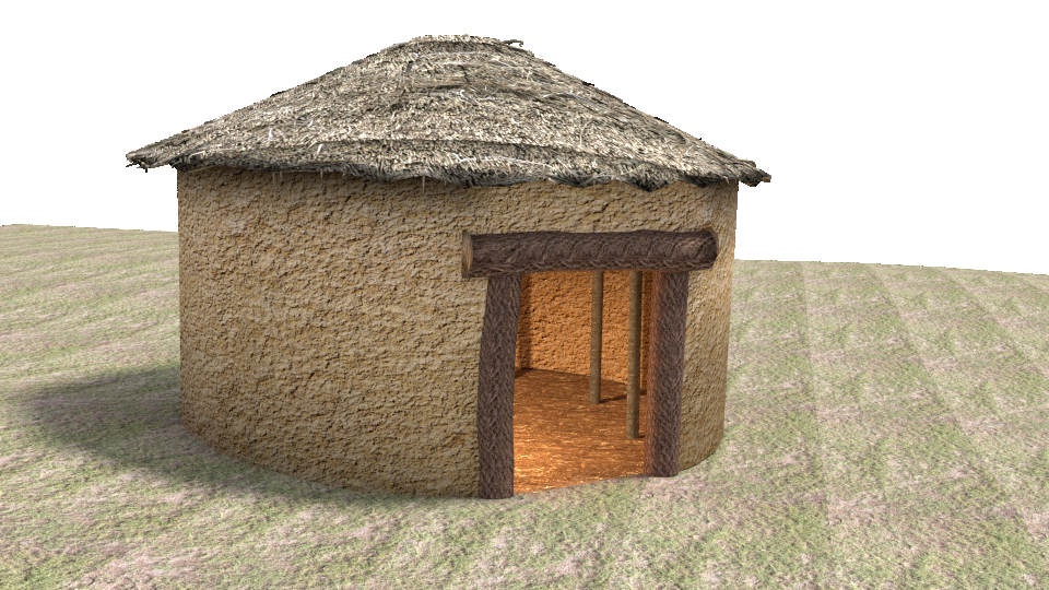 Reconstrucción 3D de una cabaña circular de Marroquíes Bajos. Fuente: Estela Pérez