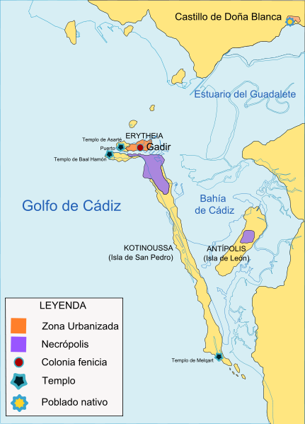 Archipiélago de las islas Gadeiras durante la época fenicio-púnica. Fuente: Wikipedia - Rodríguez Gómez