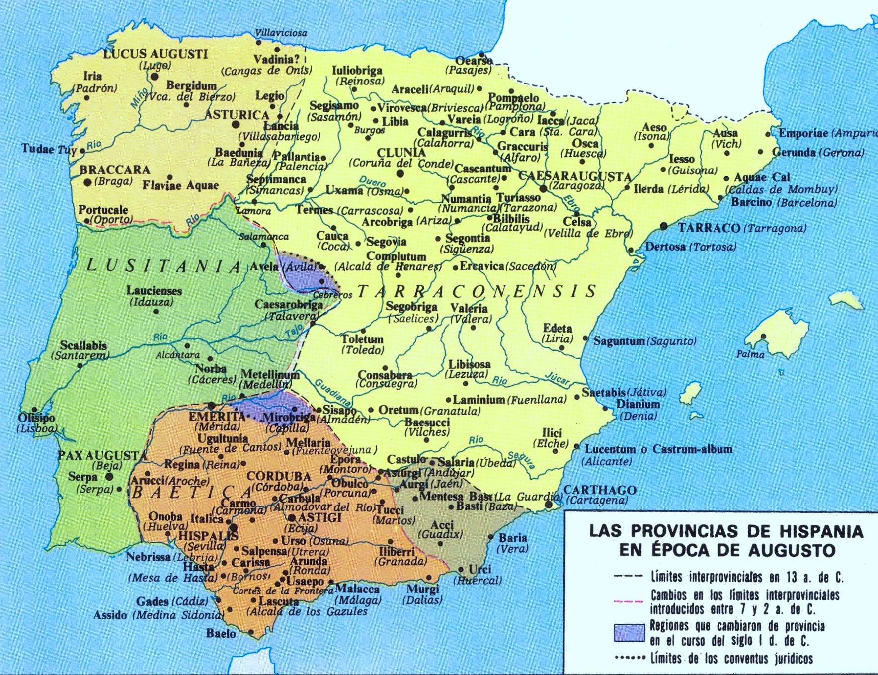 Con Augusto la Hispania Ulterior se desgajó, en el 13 a.C., en dos provincias, la Baética, con capital en Corduba, y la Lusitania, con capital en Emerita Augusta,  y se creó una nueva unidad administrativa, los 