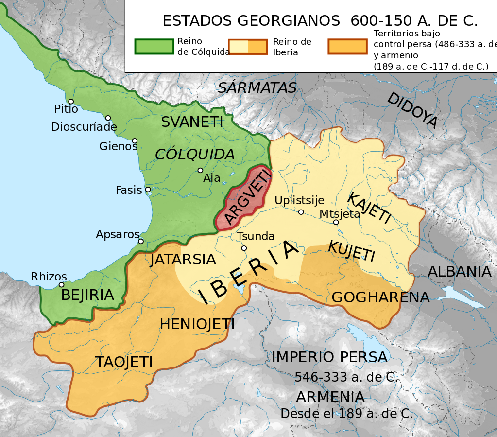Antiguos estados georgianos en el cáucaso incluyendo el Reino de Iberia. Fuente: wikipedia/Rowanwindwhistler