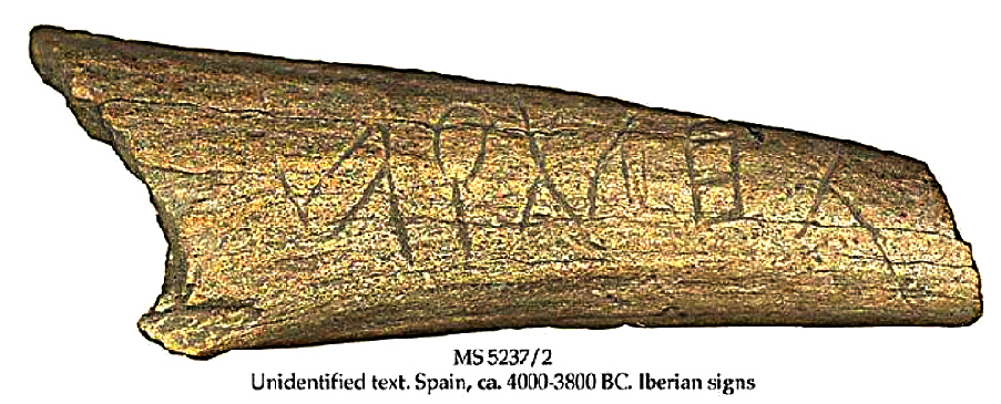 Inscripción sobre hueso en caracteres de tipo Tartesia o Meridional transcrita como 